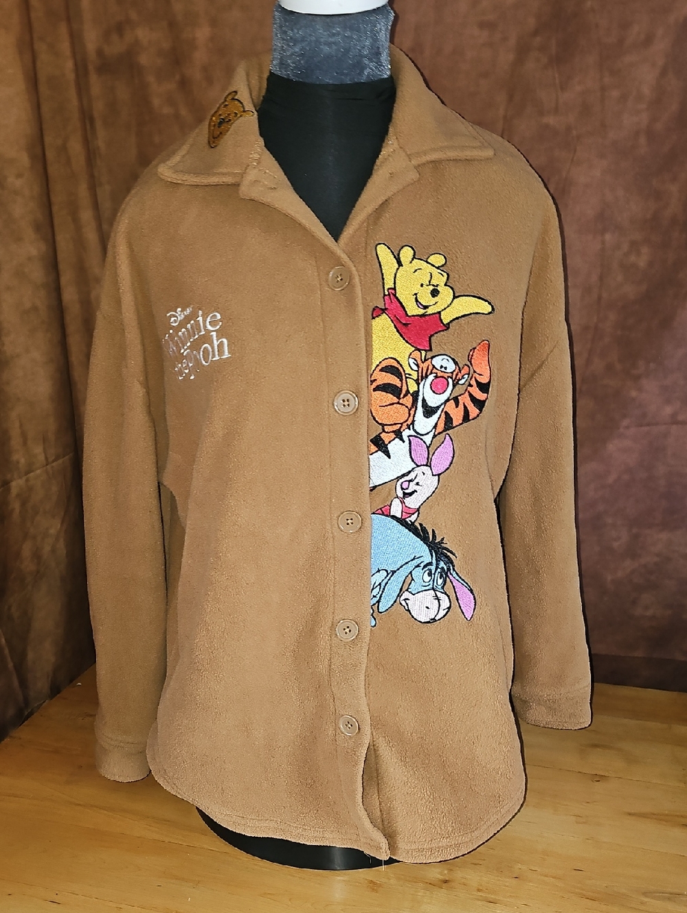 Disney Brown Fleece Jacket with Winnie the Pooh Character Embroidery